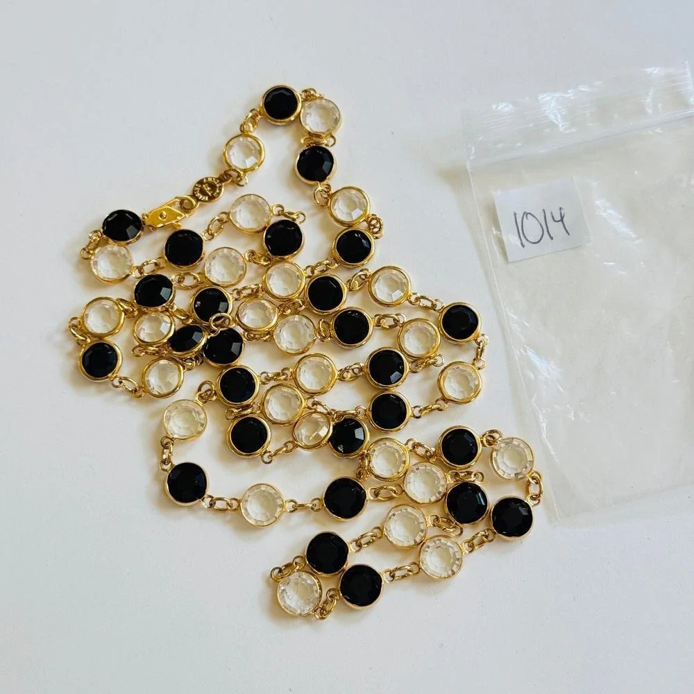 VTG Regal‎ Open Bezel Austrian Crystal USA Necklace gold plated strand High end